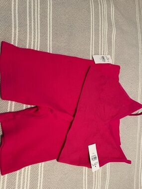 NWT LOFT Pink Ribbed Bralette and Bike Short Set